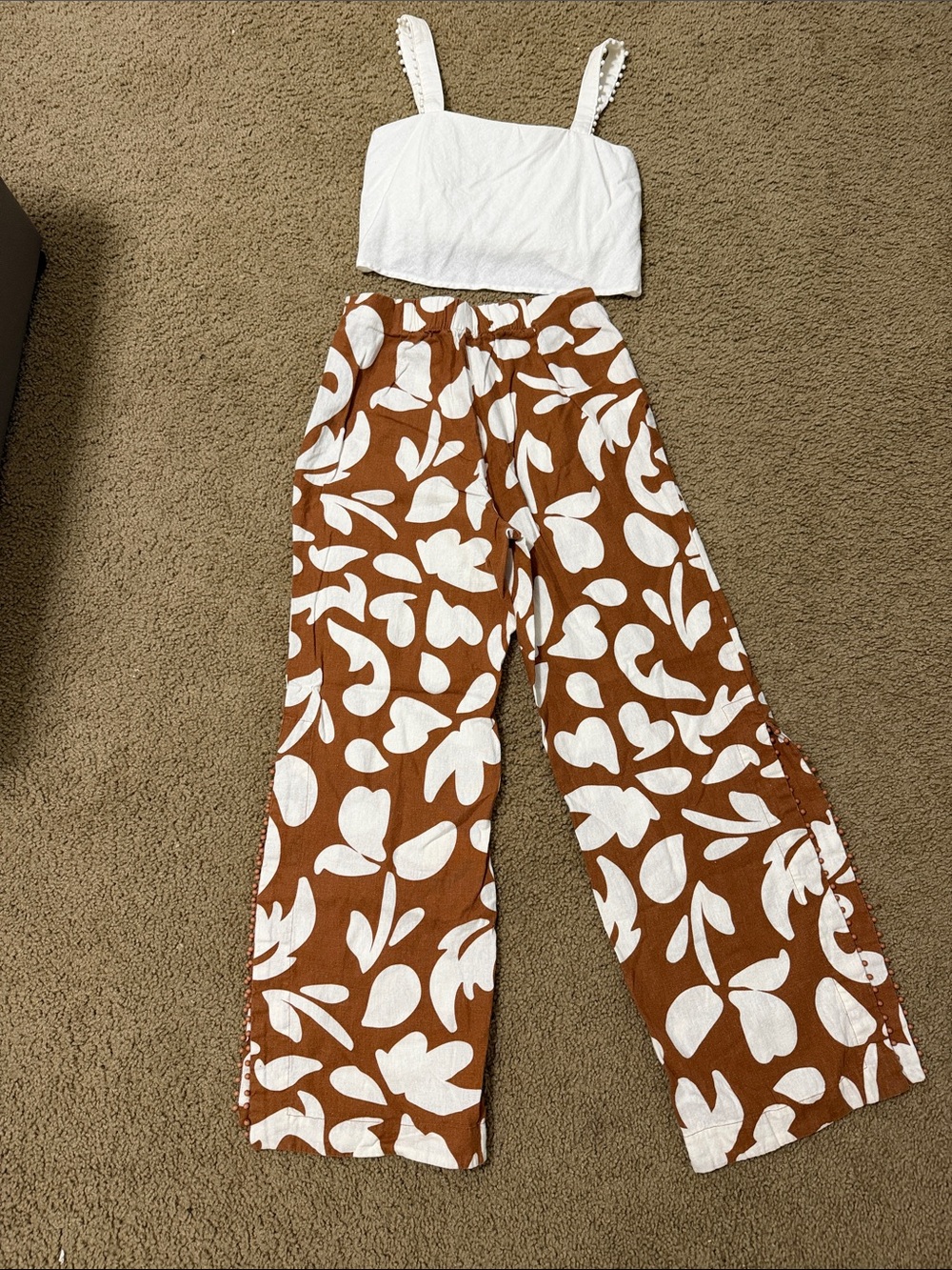 House of Harlow 1960 Brown & White Wide-Leg Printed Pants